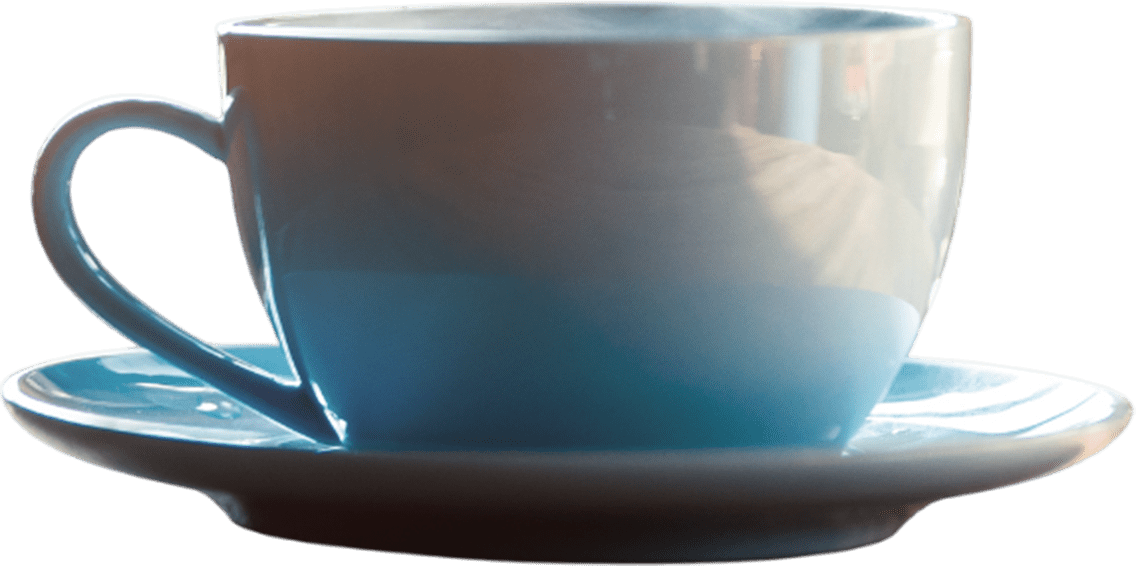 Here's an alt tag for the image: Blue teacup and saucer with tea.