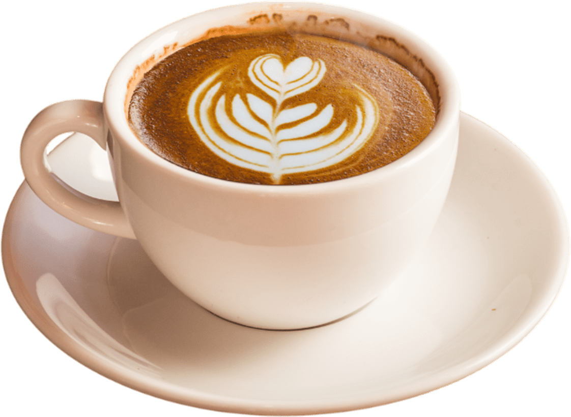 Latte art in a coffee cup.